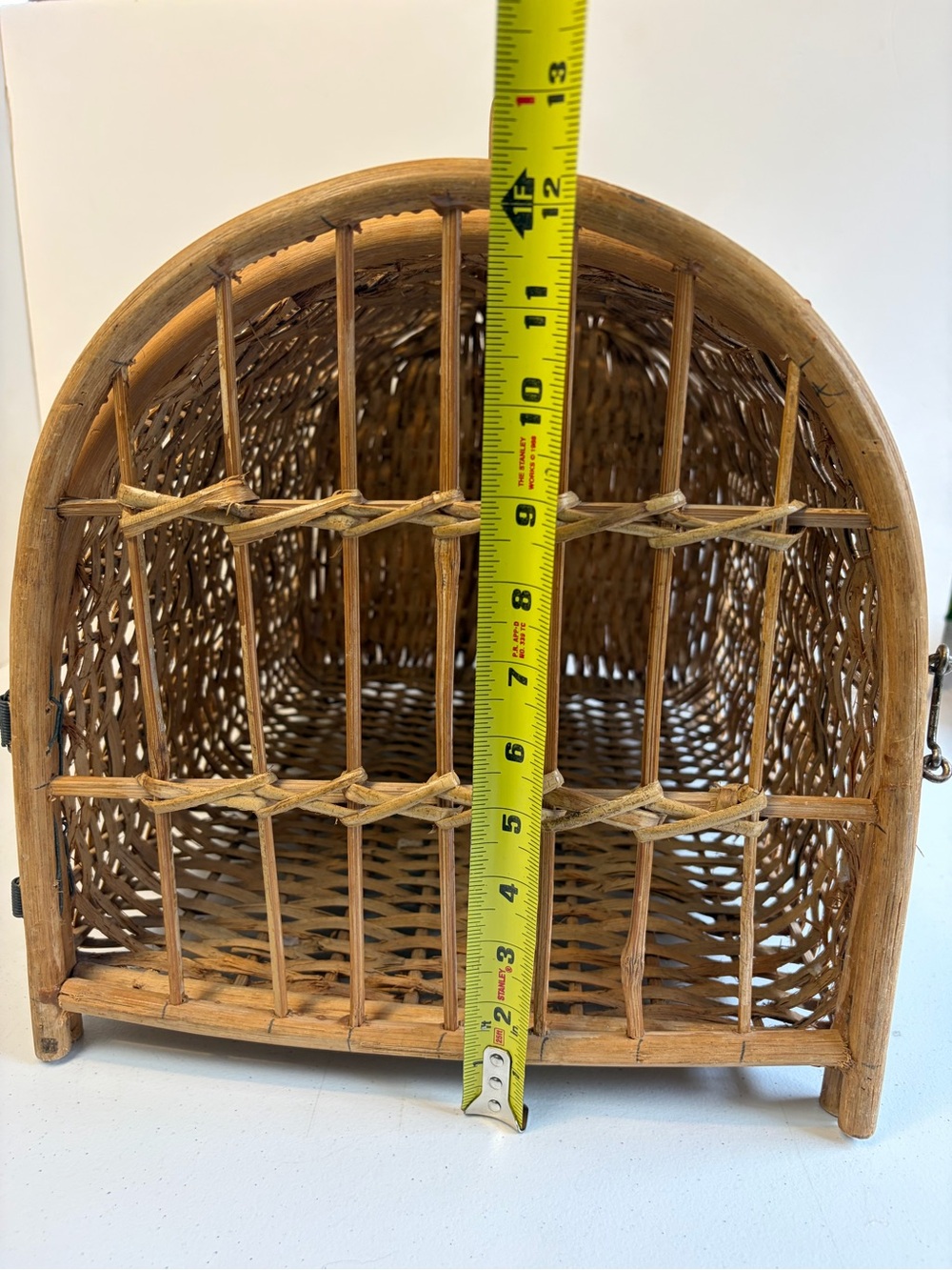 Vintage Wicker Rattan Pet Carrier Cat Dog Basket Boho Cottagecore Travel Crate - Picture 9 of 10